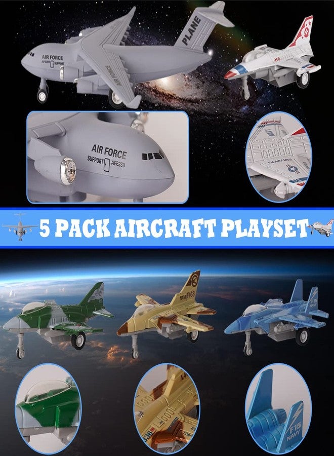 Crelloci 5 Pack Army Airplane Toys Set Military Fighter Jet Die Cast Plane Metal Aircraft Toy, Pull Back Play Vehicle Aircraft Gift for Kids Boys Girls Children 3+ Years Old - Image 3